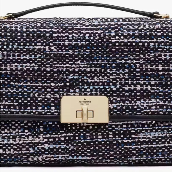 NWT-Kate Spade-Carey Tweed Medium Flap Shoulder Bag-Dark Navy & Black Multi-$499 - Picture 10 of 15